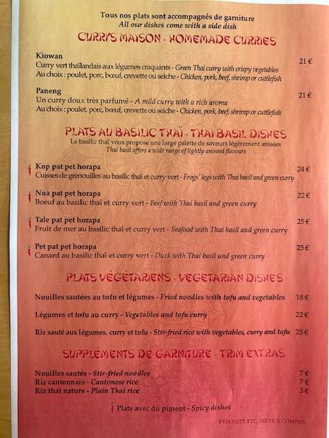 Restaurant Le Bangkok - Menu Image 1